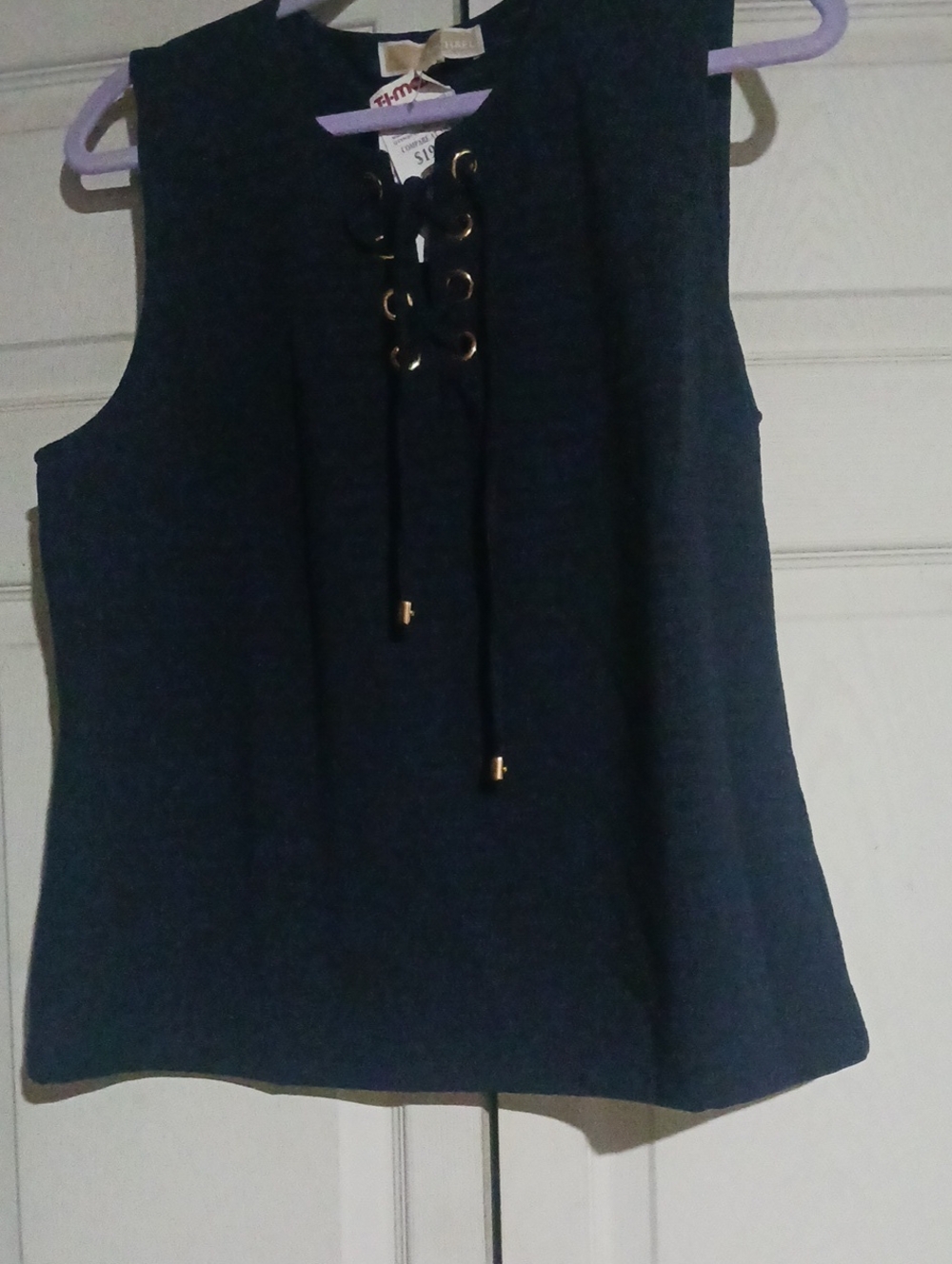 MICHAEL Michael Kors Navy Sleeveless Lace-Up Camisole with Gold Accents
